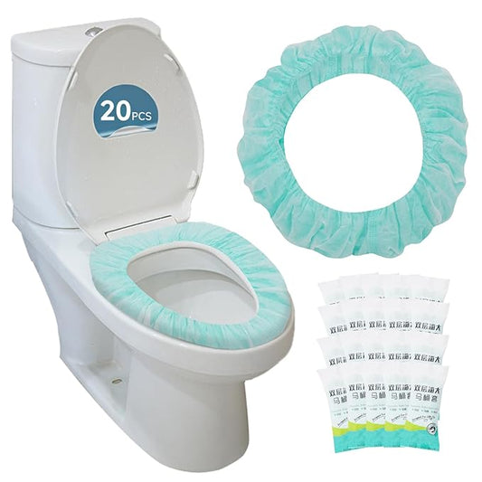 Disposable Toilet Seat Covers, 20 Pcs, Waterproof Non-Woven Fabric, Individually Wrapped, Portable for Travel, Hotel, Hospital, Public Toilet (Green)