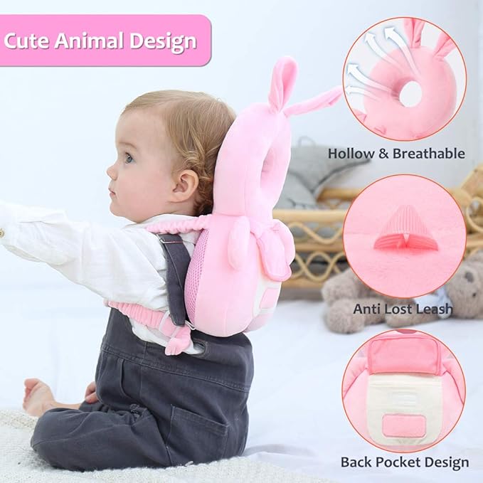 Baby Head Protector & Baby Knee Pads for Crawling, Toddlers Head Safety Pad Adjustable Backpack, Baby Back Protection for Walking & Crawling, Cute Bunny