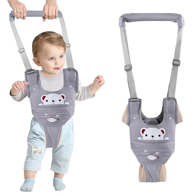 Baby Walking Harness Handheld Baby Walker Assistant Belt Adjustable Toddler Infant Walker Harnesses Standing Up and Walking Learning Helper with Detachable Crotch for 9-24 Month (Gray)