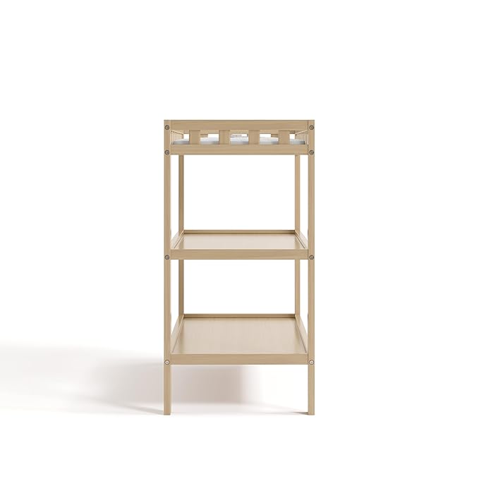 Storkcraft Morningside Changing Table (Driftwood) – GREENGUARD Gold Certified Baby Changing Table, Includes Waterproof Diaper Changing Pad, Easy 30-Minute Assembly, 2 Open Shelves for Storage