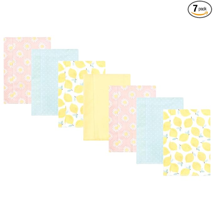 Hudson Baby Unisex Baby Cotton Flannel Burp Cloths, Lemon Daisy 7 Pack, One Size
