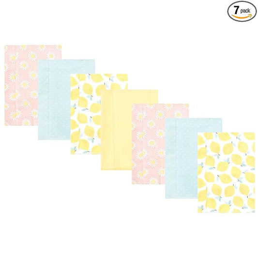 Hudson Baby Unisex Baby Cotton Flannel Burp Cloths, Lemon Daisy 7 Pack, One Size