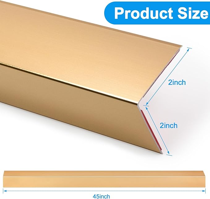 4Pack Aluminum Metal Corner Protector, 45″x 2″ Peel and Stick L Molding Corner Guards with 90° Angle, for Wall Door Frame Cabinet Furniture Baseboard Protection and Decoration (Gold)