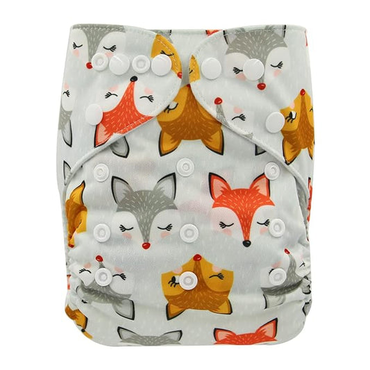 Baby Pocket Diaper Nappy Reusable Washable 8lbs to 36lbs (Pretty Foxes)