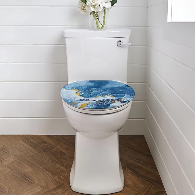 Blue Marble Toilet Cover Seat Sea Turtle Print Toilet Lid Covers Elastic Edges Stretch Washable Toilet Lid Covers for Bathroom Covers Stains, Easy To Install