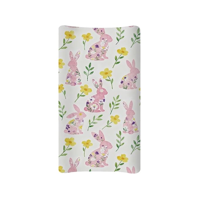 Rabbit Changing Table Pad Cover Flower Diaper Changing Pad Cover White Baby Changing Pad Cover 32''*16'' Diaper Changing Cover