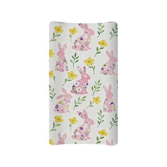 Rabbit Changing Table Pad Cover Flower Diaper Changing Pad Cover White Baby Changing Pad Cover 32''*16'' Diaper Changing Cover