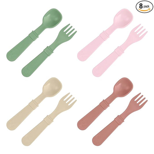 Re-Play Toddler Forks and Spoons Set - 4x4 Utensils Set for Kids - Dishwasher and Microwave Safe - Made in USA - Set of 8-5.8" x 1.2" x 0.2" - Desert Roses