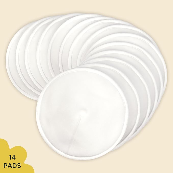 Nintara Baby Reusable Nursing Pads – Soft & Absorbent Breast Pads, Bamboo Viscose Blend, Contoured Fit, Leak-Resistant, Pack of 14 with Laundry Bag