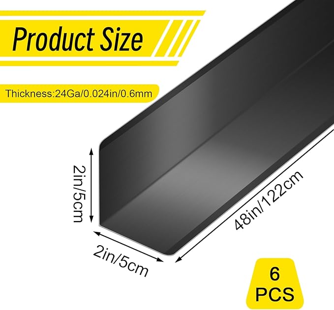 Steel Corner Guards 2 x 2 x 48” Metal Protector, 6 Pack Metal Wall Corner Protector T304 Stainless Steel Wall Molding Trim (Black)