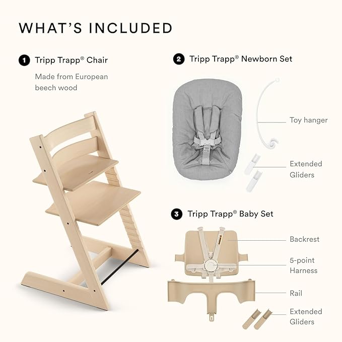 Stokke Tripp Trapp High Chair², Black (Includes Chair & Baby Set) with Newborn Set - Safe, Adjustable, Ergonomic Design