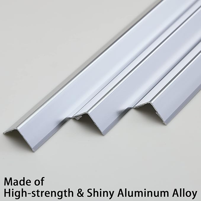 Trimold Matte Silver Aluminum Peel and Stick L Molding Corner Guards with 90° Angle for Wall Door Frame Cabinet Baseboard Protection and Decoration, 51.2in x 0.8in (3Pcs)