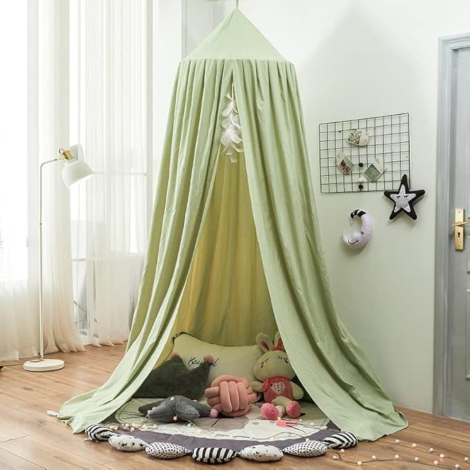 Bunnikins & Clover Bed Canopy for Girls Boys Bedroom Decor, Round Dome Mosquito Net for Baby Crib, Nook Castle Game Tent Nursery Decoration for Child, Play or Reading (Pea Green)