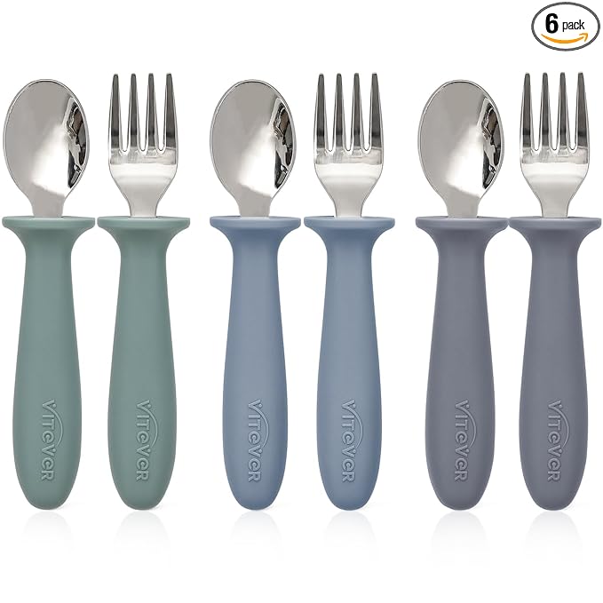 6 Pieces Toddler Utensils, Kids Safe Spoons and Forks, Children Silverware Set with Silicone Handle, 18/8 Stainless Steel, Food-grade Silicone，BPA Free - Dishwasher Safe