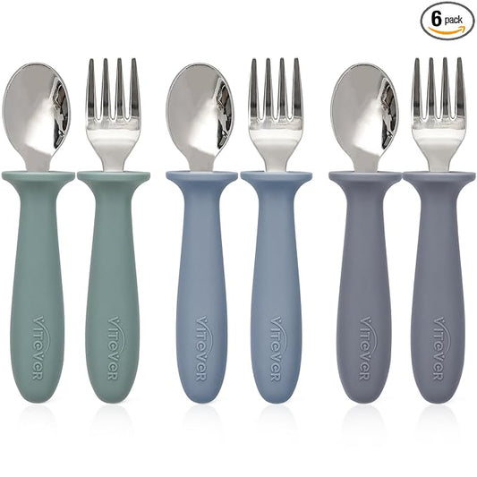 6 Pieces Toddler Utensils, Kids Safe Spoons and Forks, Children Silverware Set with Silicone Handle, 18/8 Stainless Steel, Food-grade Silicone，BPA Free - Dishwasher Safe