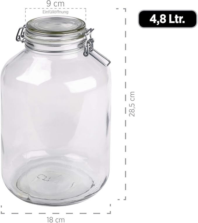 MÄSER, Gothika Series, 2 x 4.8 litres Large Storage Glasses with Swing Top, Gherkin Clip Top Glass Jars