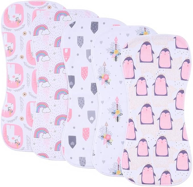 Baby Burp Cloths, Soft Absorbent Towel, Unisex, Easy to Use, 5 Pack (Animal)