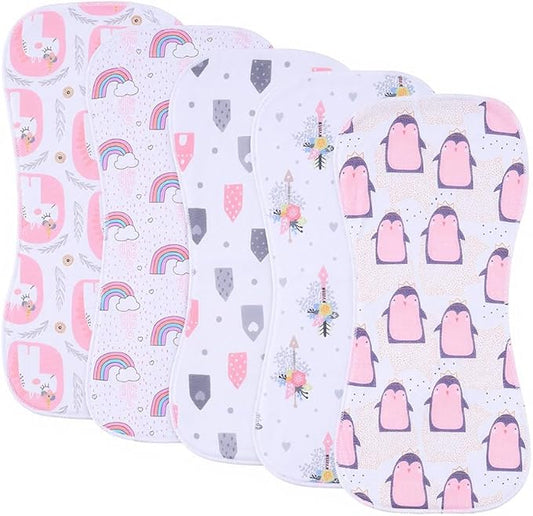 Baby Burp Cloths, Soft Absorbent Towel, Unisex, Easy to Use, 5 Pack (Animal)