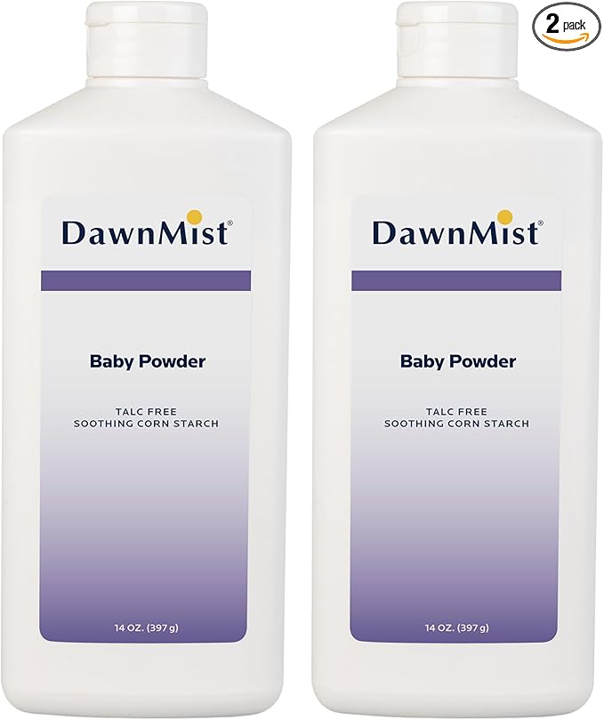 Dukal DawnMist Cornstarch Baby Powder 14 oz – Pack of 2 | Gentle, Talc-Free Formula for Baby & Adult Use, Soothes & Absorbs Moisture