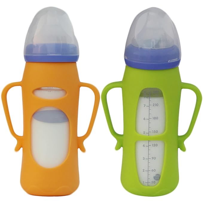 Anti-Slip Silicone Handle Cover for Anti-Colic Glass Baby Bottles – 8oz, 4-Pack | Ergonomic Grip Support