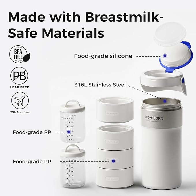 Portable Breast Milk Cooler, 4 Ice Rings, 360°Cooling with Vacuum Lid, Safe Chill for 30H+, 22oz Large Capacity with 2 Bottles, Rapid Chill to 40℉, Extra Wide Opening, Ideal for Work & Travel
