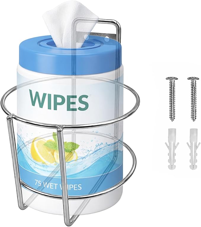Wipes Cannister Holder for Clinic, Pet Center, School Cleaning Wet Tissues Bracket Supplies, Wall-Mount, 5.1" Dia, 1 Pcs