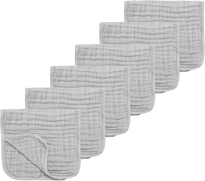 Muslin Solid Burp Cloths 100% Cotton Large 18''x10'' Extra Soft and Absorbent Multifunctional 6 Pack Baby Burping Cloth for Unisex Boys Girls (Gray)
