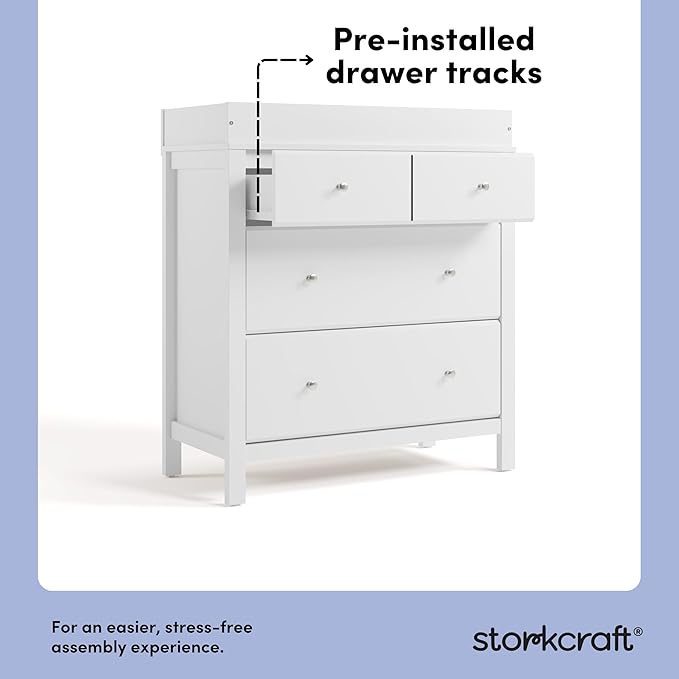 Storkcraft Horizon 3 Drawer Chest with Changing Topper (White) – GREENGUARD Gold Certified, Includes Removable Changing Table Topper, Chest of Drawers for Nursery & Kids Bedroom