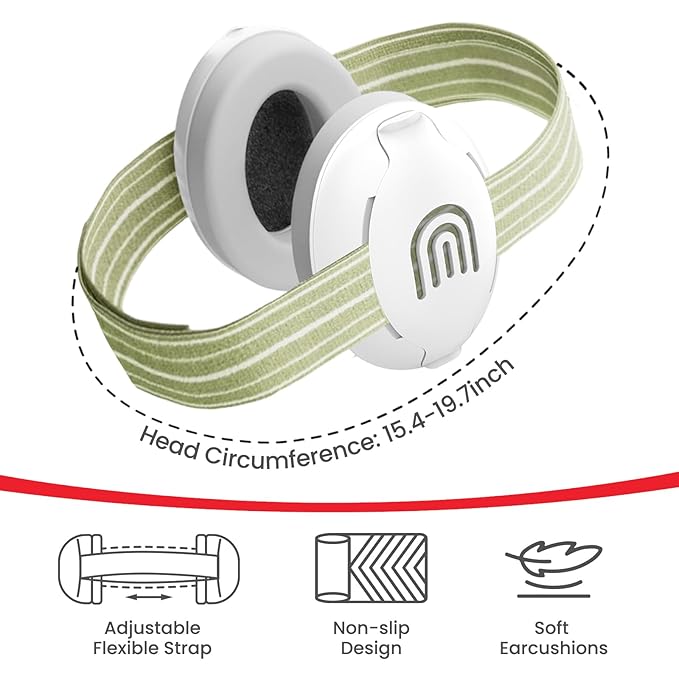 Baby Ear Protection for Babies and Toddlers up to 36 Months - Noise Reduction Earmuffs - Comfortable Baby Headphones Against Hearing Damage & Improves Sleep - Green