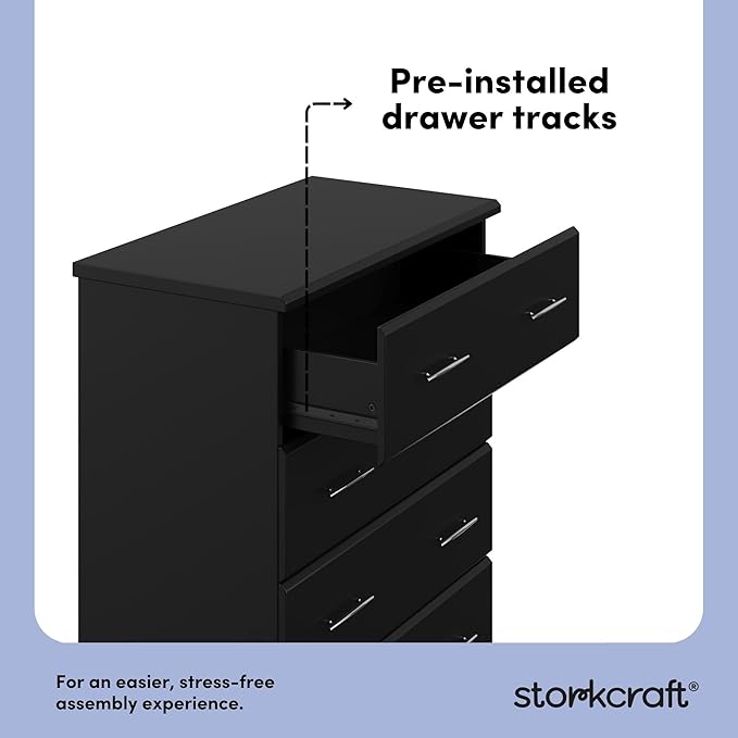 Storkcraft Brookside 4 Drawer Dresser (Black) – GREENGUARD Gold Certified, Nursery Dresser for Kids Bedroom, Chest of Drawers