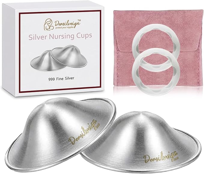 999 Original Silver Nursing Cups, Silver Nipple Cover with Silicone Protect Rings for Breastfeeding Essential, Silver Nipple Shield for Nursing Newborn, Metal Nipple Shields, X-Large