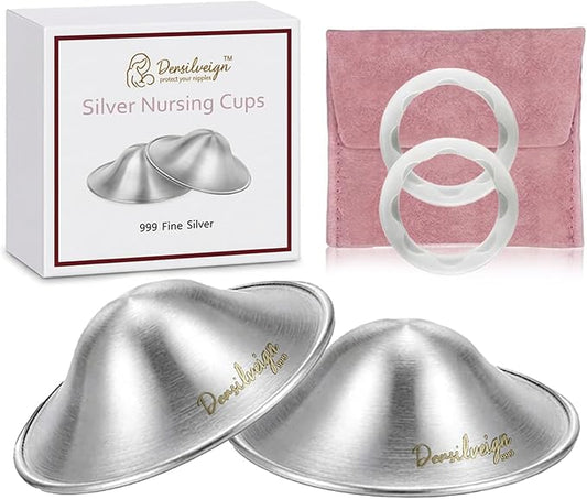 999 Original Silver Nursing Cups, Silver Nipple Cover with Silicone Protect Rings for Breastfeeding Essential, Silver Nipple Shield for Nursing Newborn, Metal Nipple Shields, X-Large