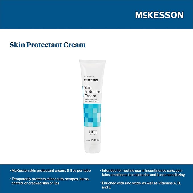 McKesson Vitamin A & D Skin Protectant Cream with Zinc Oxide - Incontinence Barrier Cream, Diaper Rash, Healing Dry and Cracked Skin - 6 oz, 24 Count