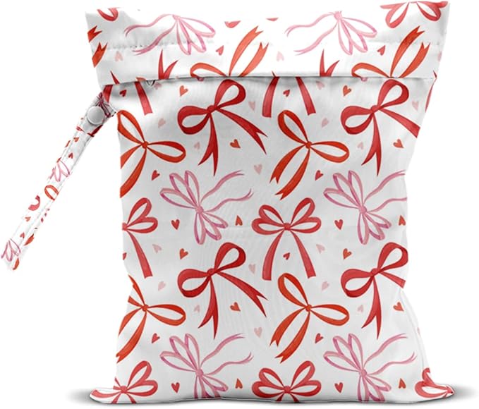 Wet Bag, Wet Dry Bag, Swimsuit Bags, Beach Essentials, Red Bow Decor Waterproof Bags for Travel, Beach, Pool, Diapers, and Dirty Yoga Gym Clothes