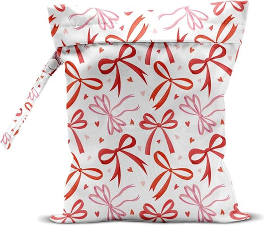 Wet Bag, Wet Dry Bag, Swimsuit Bags, Beach Essentials, Red Bow Decor Waterproof Bags for Travel, Beach, Pool, Diapers, and Dirty Yoga Gym Clothes