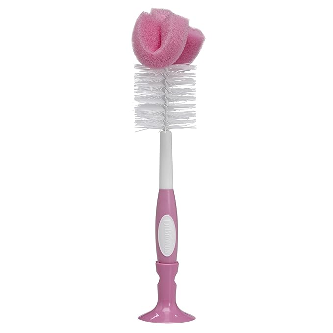 Dr. Brown's Natural Flow Anti-Colic Options+ Narrow Baby Bottles, Floral Designs, 8oz/250mL, Pink, 0m+ & Reusable Sponge Baby Bottle Cleaning Brush with Suction Cup Stand, Pink 1-Pack