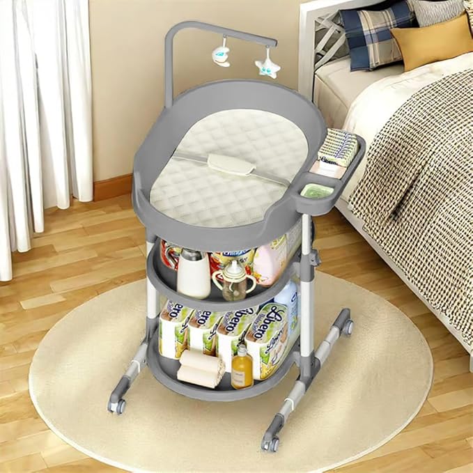 Diaper Changing Station, Portable Changing Table for Baby, Diaper Changing Table with Storage Drawers, Waterproof Baby Changing Station with Wheels and Adjustable Height for Newborn Infant (Grey)
