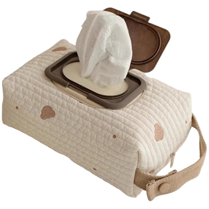 Diaper and Wipes Pouch, Diaper Bag Organizer, Bear Pattern and Wipes Pouch with Handle, Washable Reusable Embroidery Baby Storage Bag for Travel