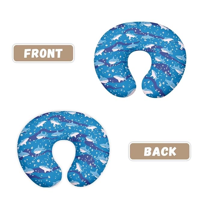 Jeiento Blue Shark Nursing Pillow Cover Easy to Install Polyester Covers Comfortable Soft Breastfeeding Pillows Covers for Baby Boys Girls