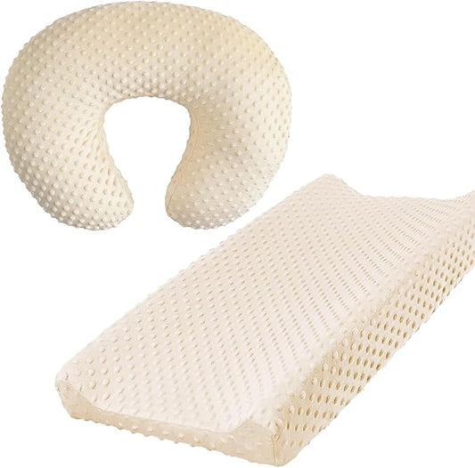 Minky Nursing Pillow Cover Breast Feeding Pillow Cover Slipcover U Shape for Baby Boy Girl,Cover Only(Pillow & Pad Cover LightBeige, Pack of 2)