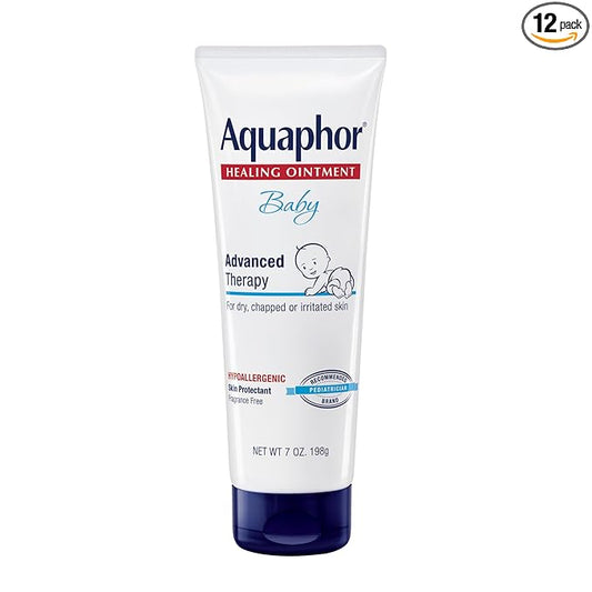 Aquaphor Baby Healing Ointment Advanced Therapy Skin Protectant, Dry Skin and Diaper Rash Ointment, 7 Oz Tube (Pack of 12)