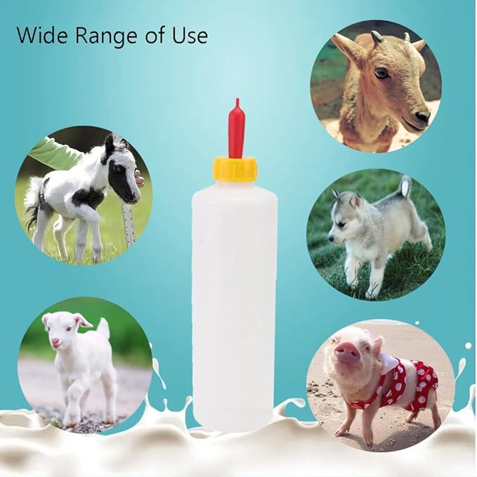 Goat Nipple and Bottles Set, 25 Pieces Small Animal Milk Drink Pritchard Nipple 2 Pieces 400 ml Lamb Feeding Bottle Kit for Feeding Sheep Goat Lamb Puppy (White 25)