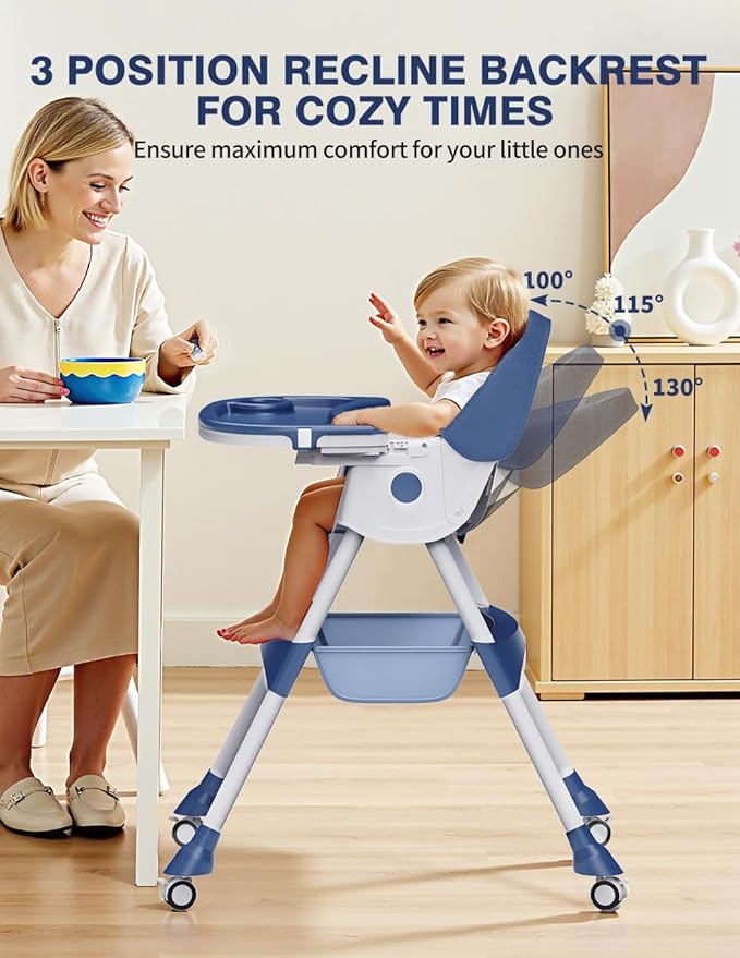 High Chairs for Babies and Toddlers, 4 in 1 Convertible Baby High Chair, Portable High Chair for Travel with Adjustable Height and Back, Foldable HighChair with Wheels& Pu Cushion