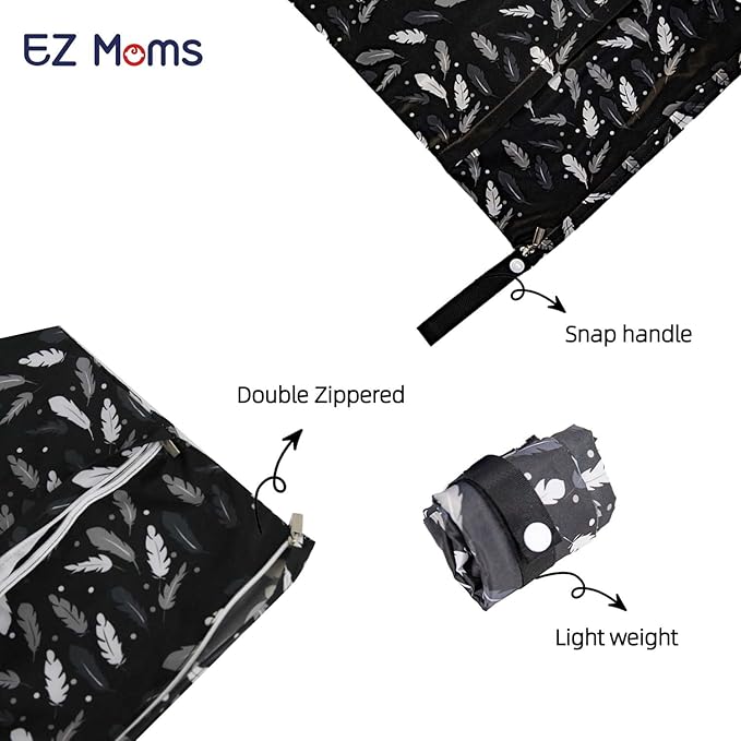 EZ Moms 3 Pcs Waterproof Wet Bag with Two Pockets Reusable Wet Dry Bag Baby for Cloth Diapers, Travel Dirty Clothes, Breast Pump Parts, Swimsuit, Beach, Pool Wetbag Zipper Pouches for Organization