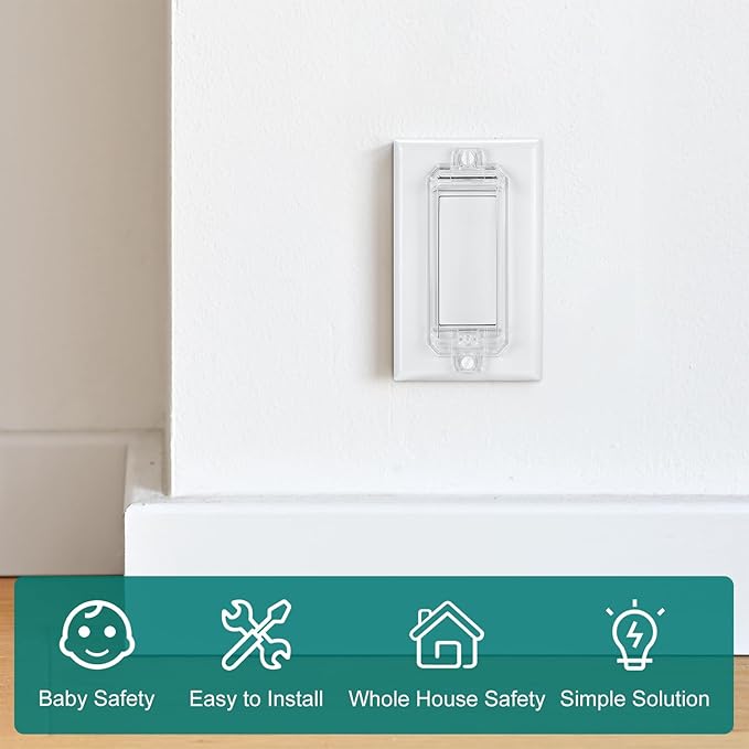 CLYMENE 4 Pack Light Switch Cover Guard, Child Proof Wall Switch Cover Protects Your Lights or Switches from Being Accidentally Turned ON or OFF by Children and Adults, Rocker Style (Clear)