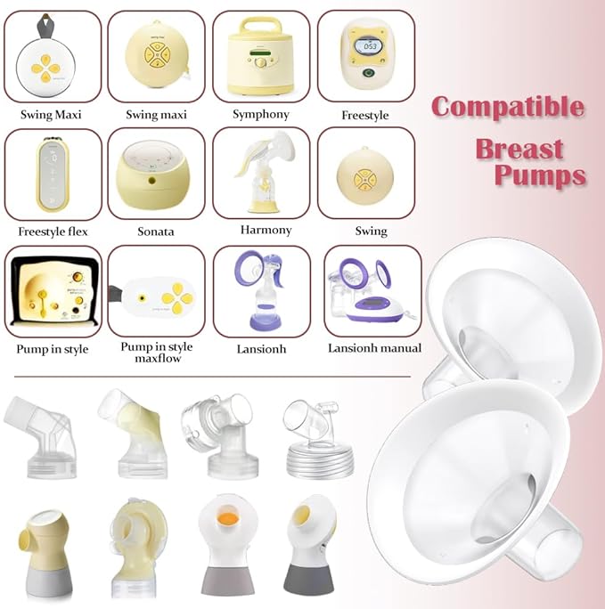 2pcs 14mm Soft Rim Flanges with 106 Degree Wider Opening Angle for Medela Breast Pump, PersonalFit, Freestyle, Maxflow, Freestyle Flex Swing Maxi Connector, Lansinoh Signature Pro