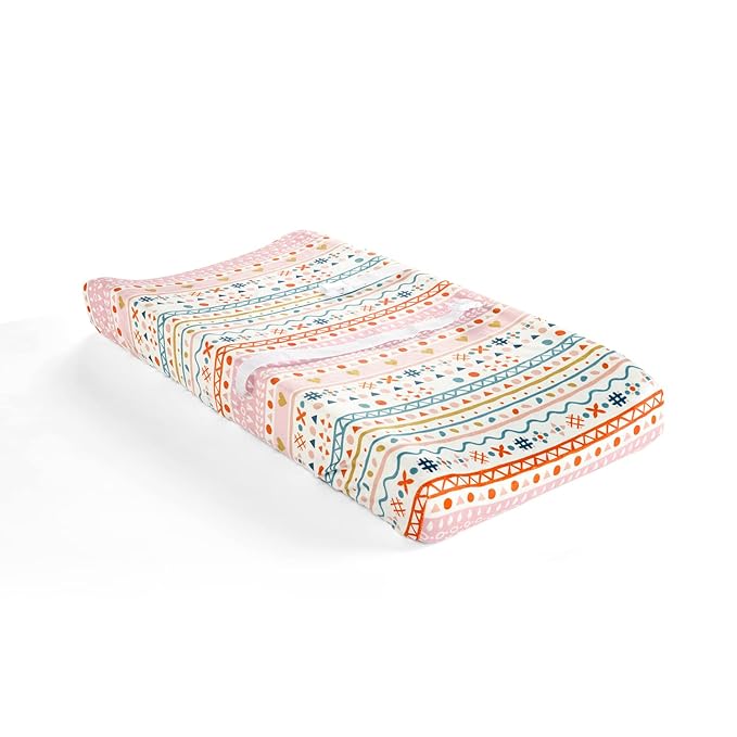 Lush Decor Baby Boho Metallic Hearts Soft & Plush Changing Pad Cover, 32" x 16" x 5", Pink & Orange