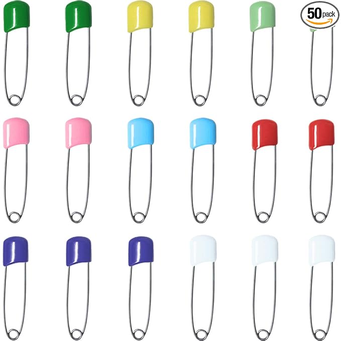 50 Pcs Diaper Pins, Plastic Head Safety Pin with Safe Locking Closures (Colorful)