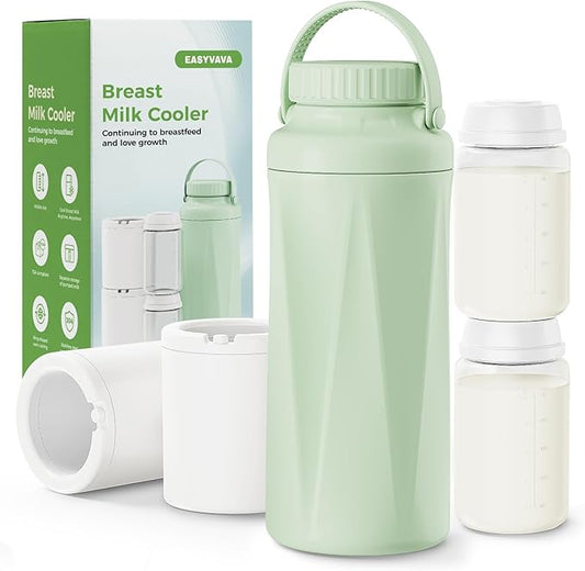 22oz Portable Breast Milk Cooler Bottle-Milk Cooler for Outdoor Travel, Keeps Fresh Cooling for 24+ Hours,Breastfeeding Essentials with 2pcs Bottle for Breastmilk Storage (Mint-Green)