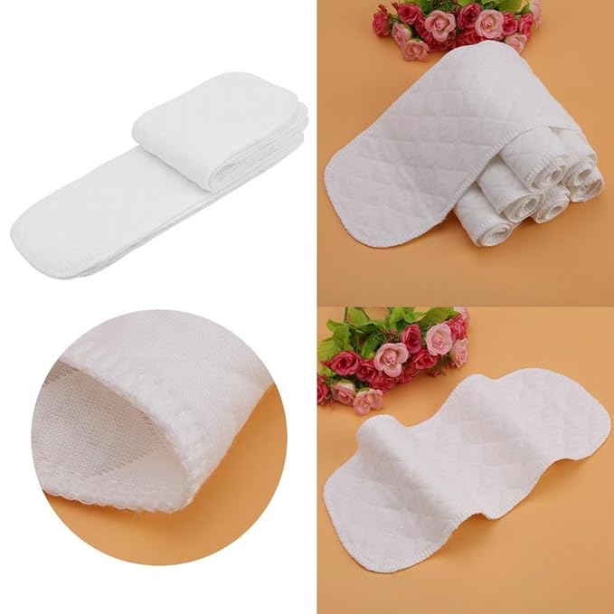 10PCS Reusable Nappy Liners Washable Layers Soft Incontinence Cloth Diaper Insert Liner Nappy Pad Baby Cotton Fiber Inserts for Cloth Diapers(Insert 6 Layers)